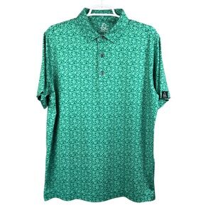 DEOLAX Mens Green Floral Print Short Sleeve Polo Shirt Size Medium Golf Casual